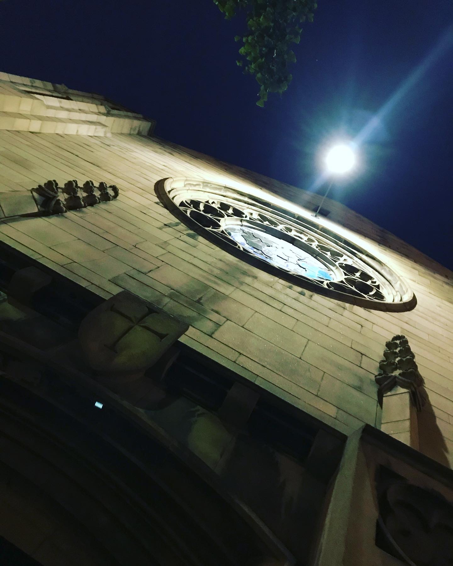 Front of the First United Methodist Church at night time